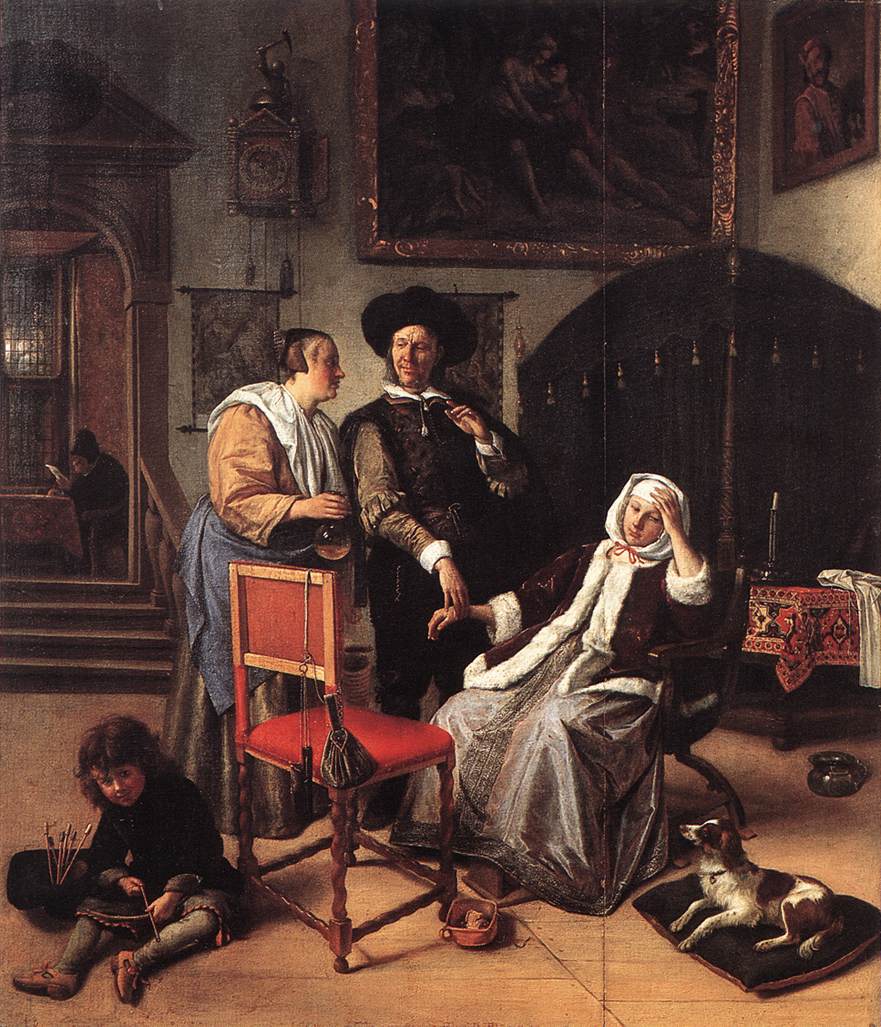 A visita do médico, pintura óleo 49x42cm de Jan Steen (Leiden 1625-1679)